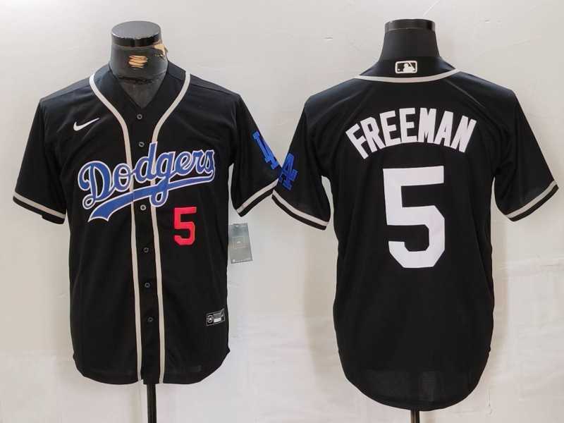 Men%27s Los Angeles Dodgers #5 Freddie Freeman Number Black Cool Base With Patch Stitched Jersey->los angeles dodgers->MLB Jersey